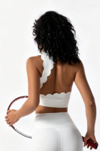Women's Scalloped Mock Neck Padded Cutout Open Back Top