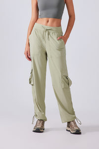 Women Lightweight Quick Dry Multi-Pocket Outdoor Running Sports Fitness Workwear Wide Leg Casual Pants