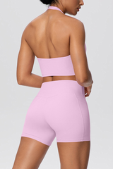 Women's Sport Set:Halterneck Tank Top And Side Pocket Shorts