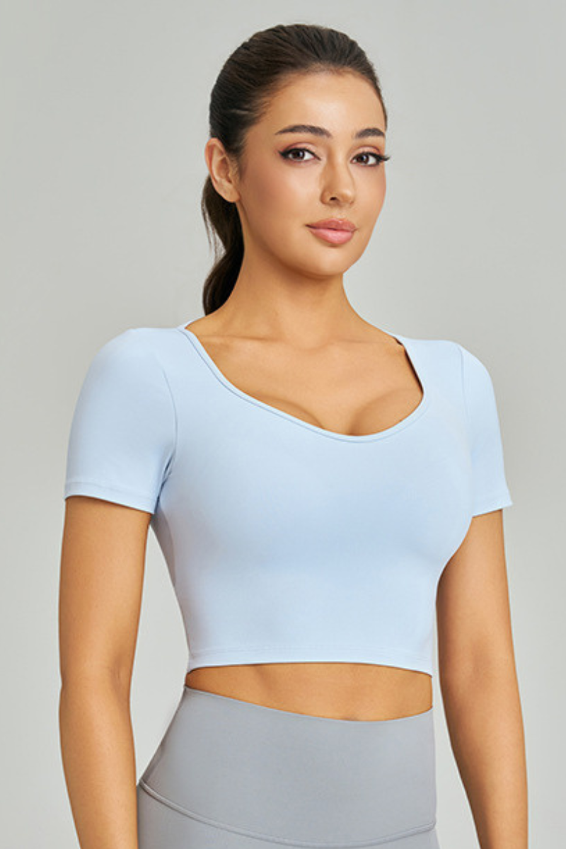 Women's Summer Cross-Back Cropped Slim Solid Yoga T-shirt