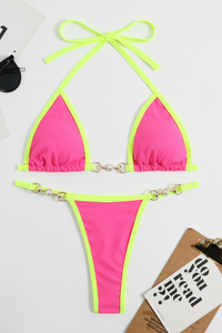 Women's Metal Ring High Slit Triangle Bikini Set - 2pcs