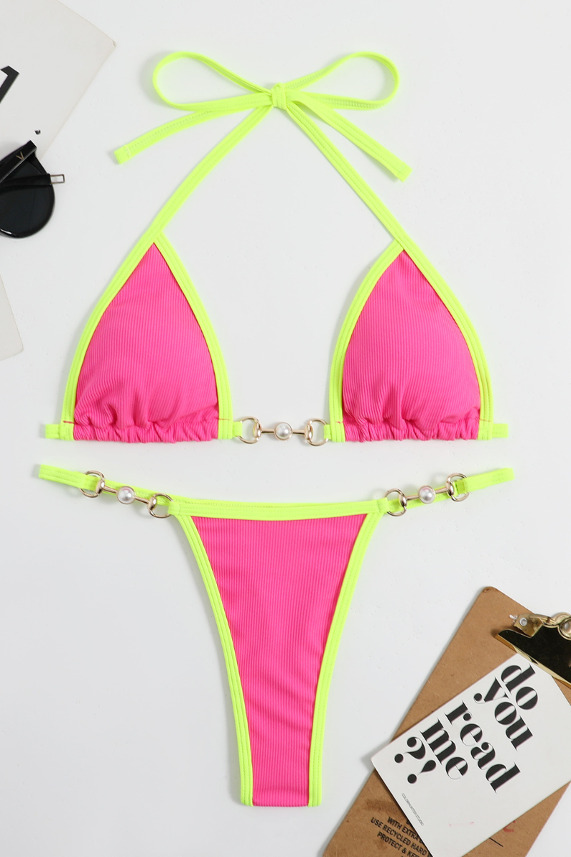 Women's Metal Ring High Slit Triangle Bikini Set - 2pcs