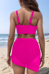 Women's V-neck Mesh Panel Ruched Skirted Two Piece Bikini