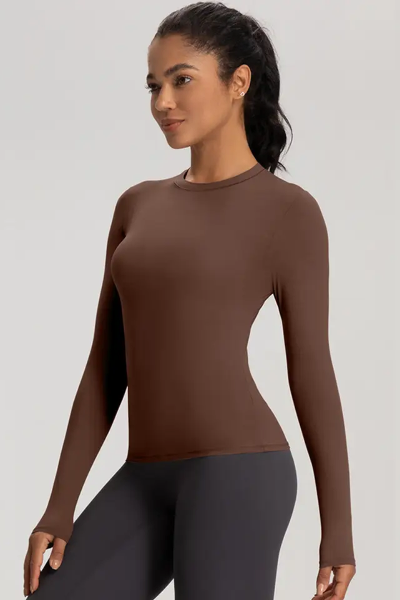 Women High-Stretch Round-Neck Workout Long Sleeve Top