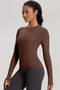 Women High-Stretch Round-Neck Workout Long Sleeve Top