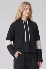 Women's Fall Cropped Openwork Lace Patchwork Hoodie
