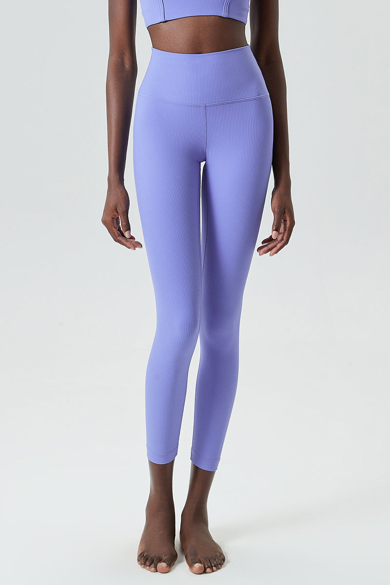 Solid high-rise threaded athletic leggings