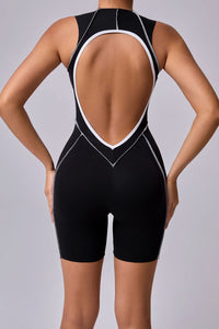 Women Patchwork Color Clash High Stretch Skinny Back Sports Fitness Yoga Bodysuit