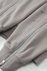Men/Women Heavyweight Terry Ripped Sleeve Zip Hoodie