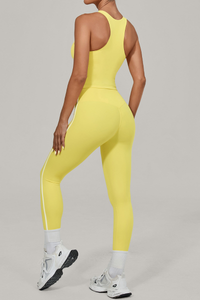 Women Athletic Sets:U-neck Cropped Tank Top And Leggings