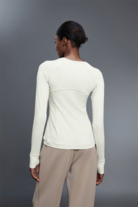 Women Round Neck Slim Fit Long Sleeve Workout Top