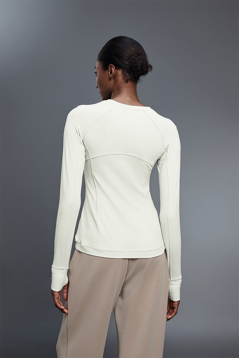 Women Round Neck Slim Fit Long Sleeve Workout Top
