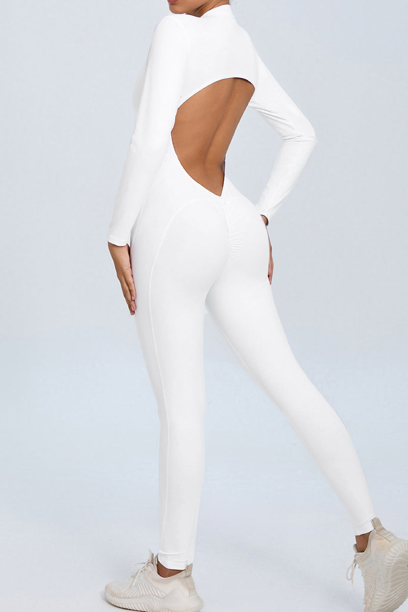 Women Zipper Long Sleeve Long Pants Nude Outfit Fitness Sports Tight Yoga Jumpsuit