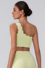 Women's Scalloped Asymmetric One-Shoulder Cropped Sports Bra