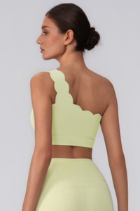 Women's Scalloped Asymmetric One-Shoulder Cropped Sports Bra