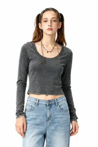 Women's Fall Snowflake U-Neck Slim Fit Long Sleeve Top