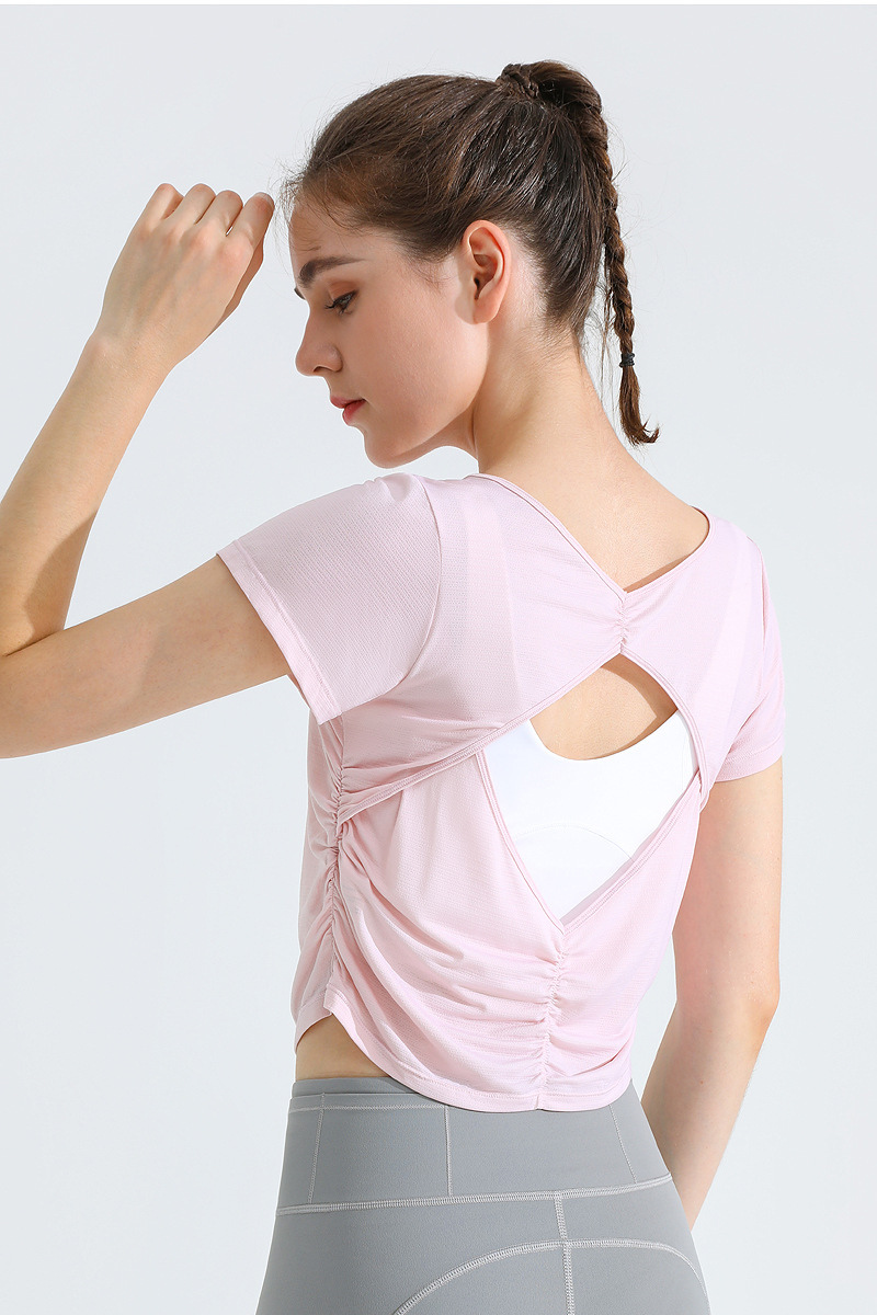 Women's Sport Cropped Short Sleeve Yoga Top with Back Cutout