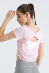 Women's Sport Cropped Short Sleeve Yoga Top with Back Cutout