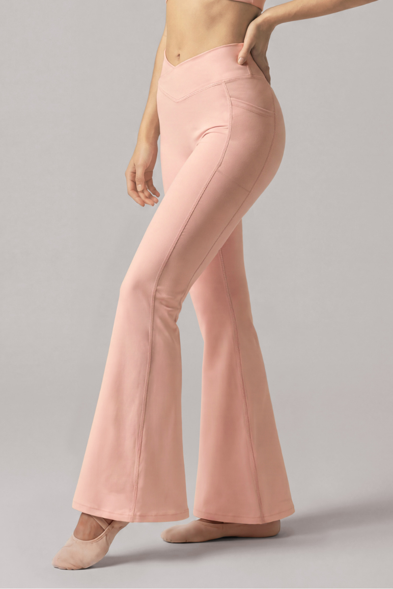 Women's Cross V-Waist Side Pockets Athletic Yoga Flare Pants
