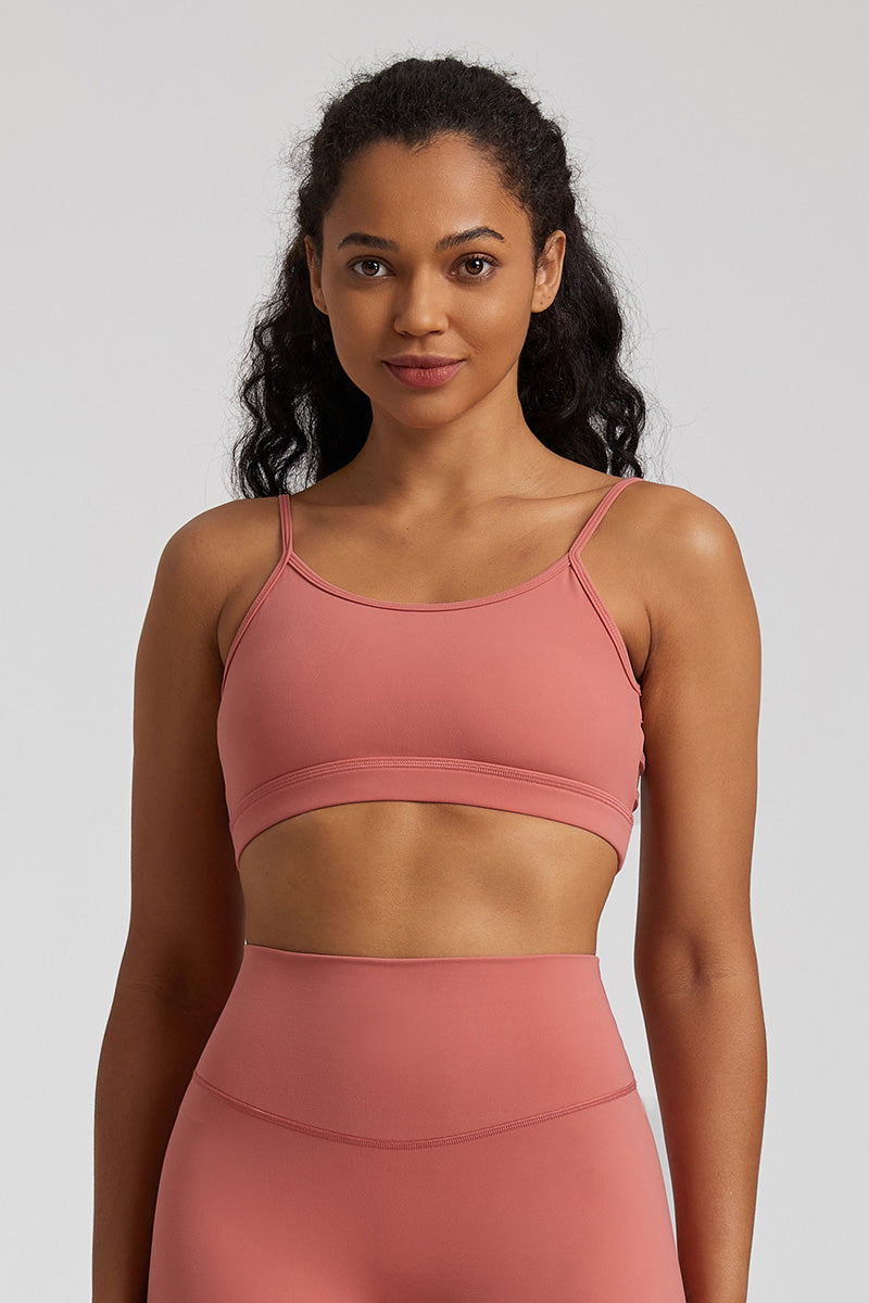 Solid Color Back Cut-Out Sports Bra