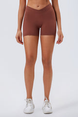 Women Eco-Friendly Recycled Sports Fabrics Crossover Waist Skinny High Elastic Hip Lifting Running Yoga Fitness Shorts