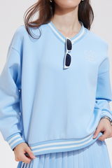 Women's Tennis Embroidered V-Neck Color-Block Pullover Sweatshirt