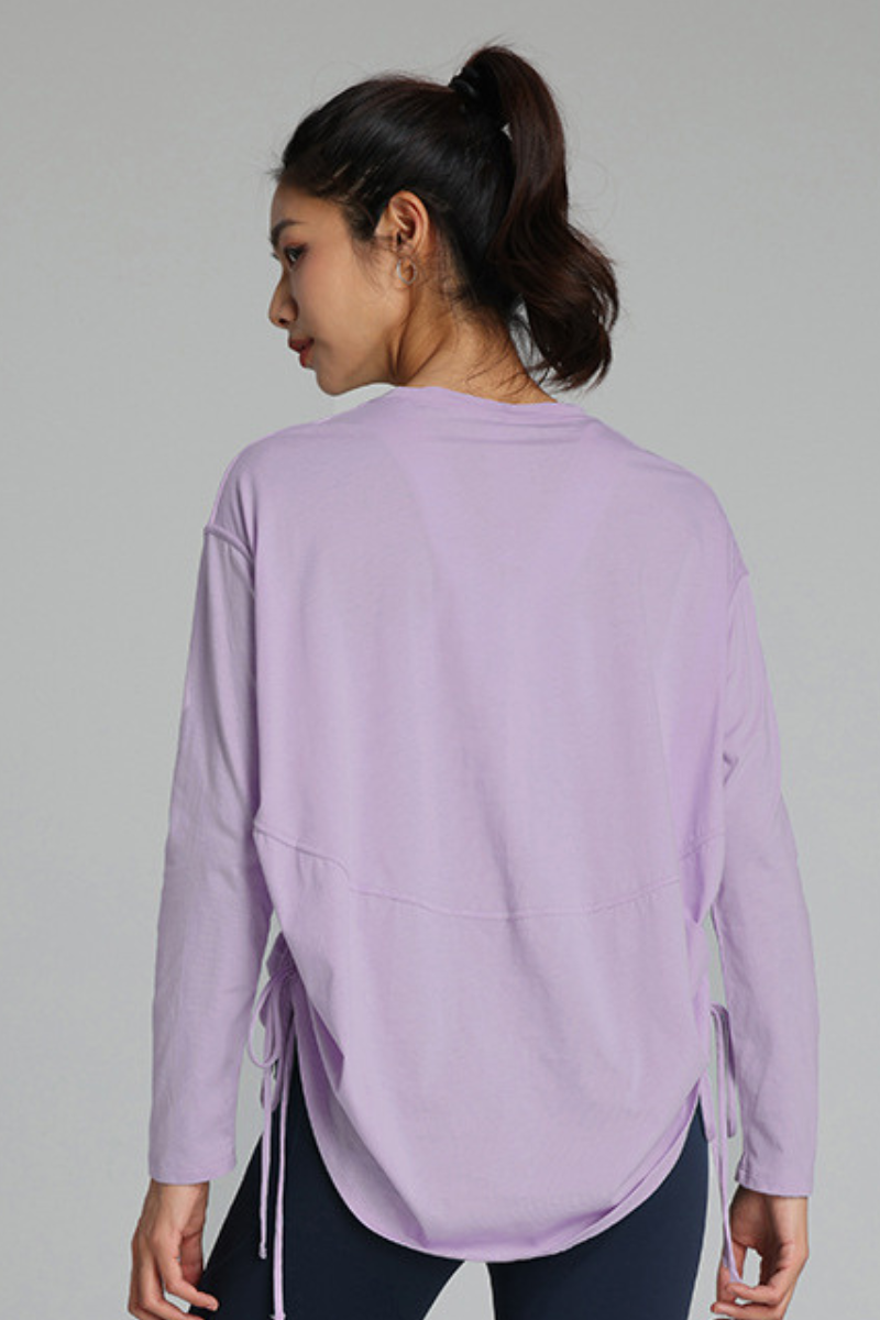 Women's Summer 100% Cotton Side Drawstring Long-Sleeved Top