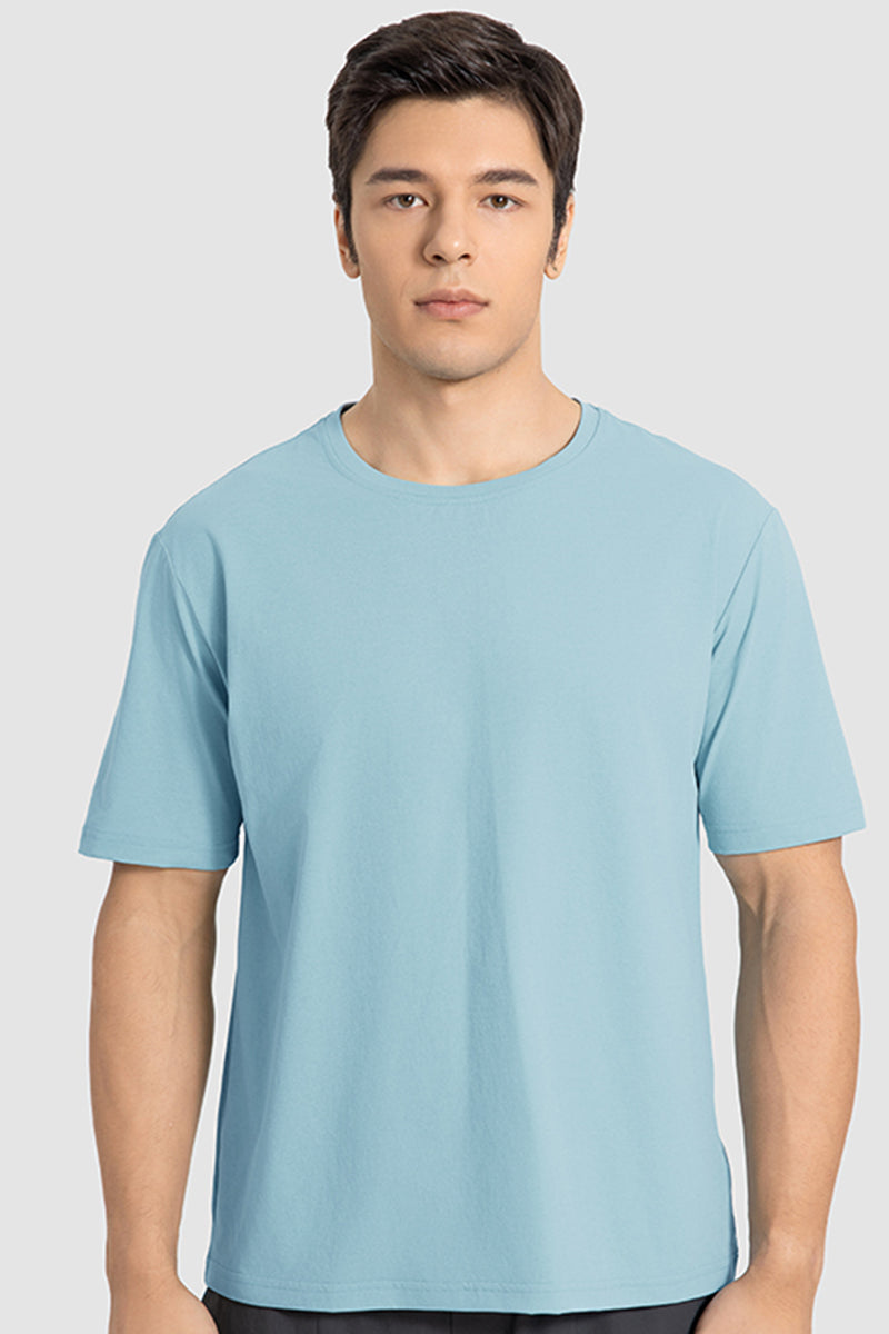 Men Casual Short Sleeve Quick-Dry Breathable Elastic Fitness Running Round-Neck Solid Color T-Shirt