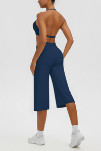 Women's Halter Bra & Wide Leg Yoga Cropped Pants Set