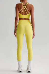 Women's Bare Feel  Cross Back Bra & High Waist Leggings Set