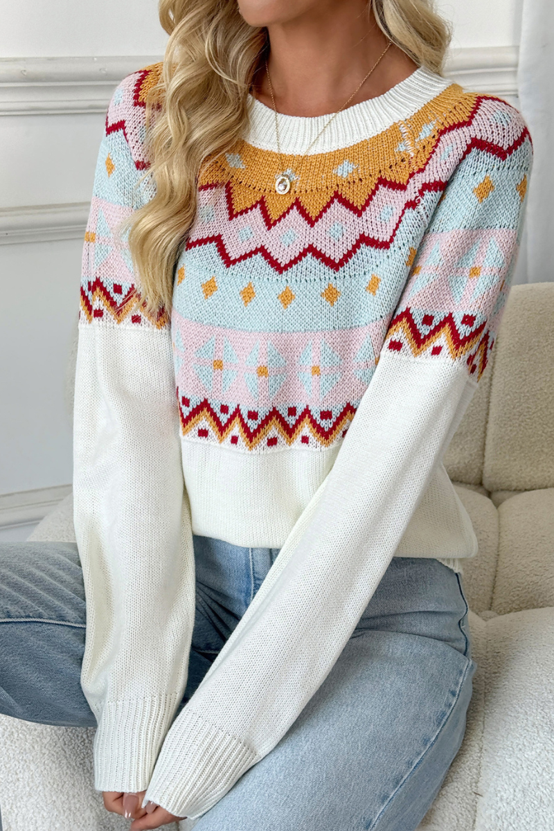 Retro geometric pattern knitted sweater