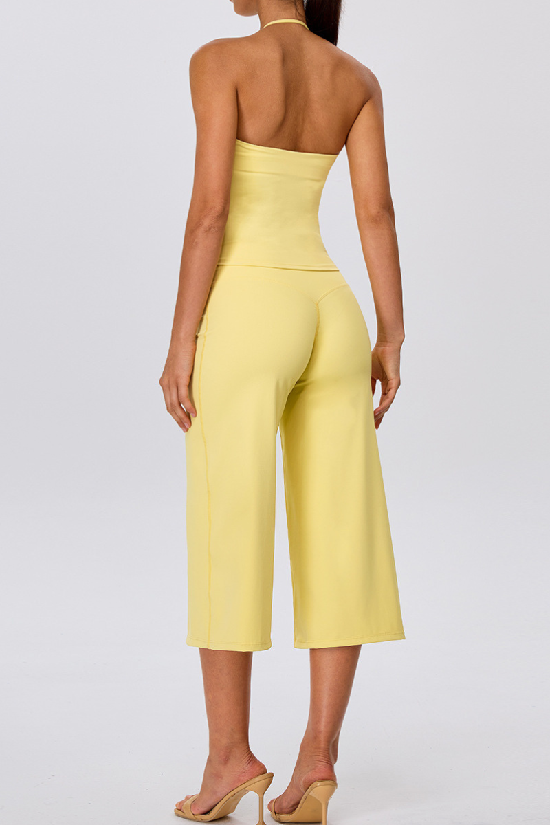 Women's Yoga Sets:Halter Twist Tank Top &Wide Leg Capri Pant