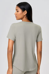 Women Lightweight Loose Brushed Breathable Quick-Dry Yoga Running Short-Sleeve Shirt