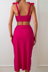 Women's Twist-Front Pleated Skirt Three Piece Bikini Set