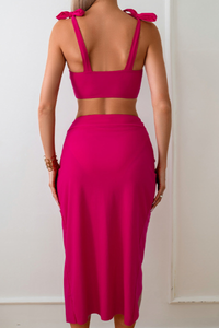 Women's Twist-Front Pleated Skirt Three Piece Bikini Set