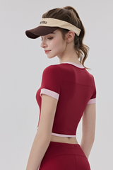 Women Slim Color Block V neck Cropped Yoga Athletic Tee
