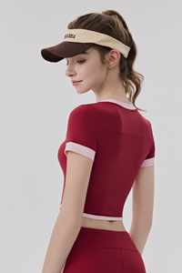 Women Slim Color Block V neck Cropped Yoga Athletic Tee