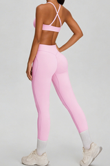 Women's Sets:Twist-Front Cross Back Bra And Pleated Leggings