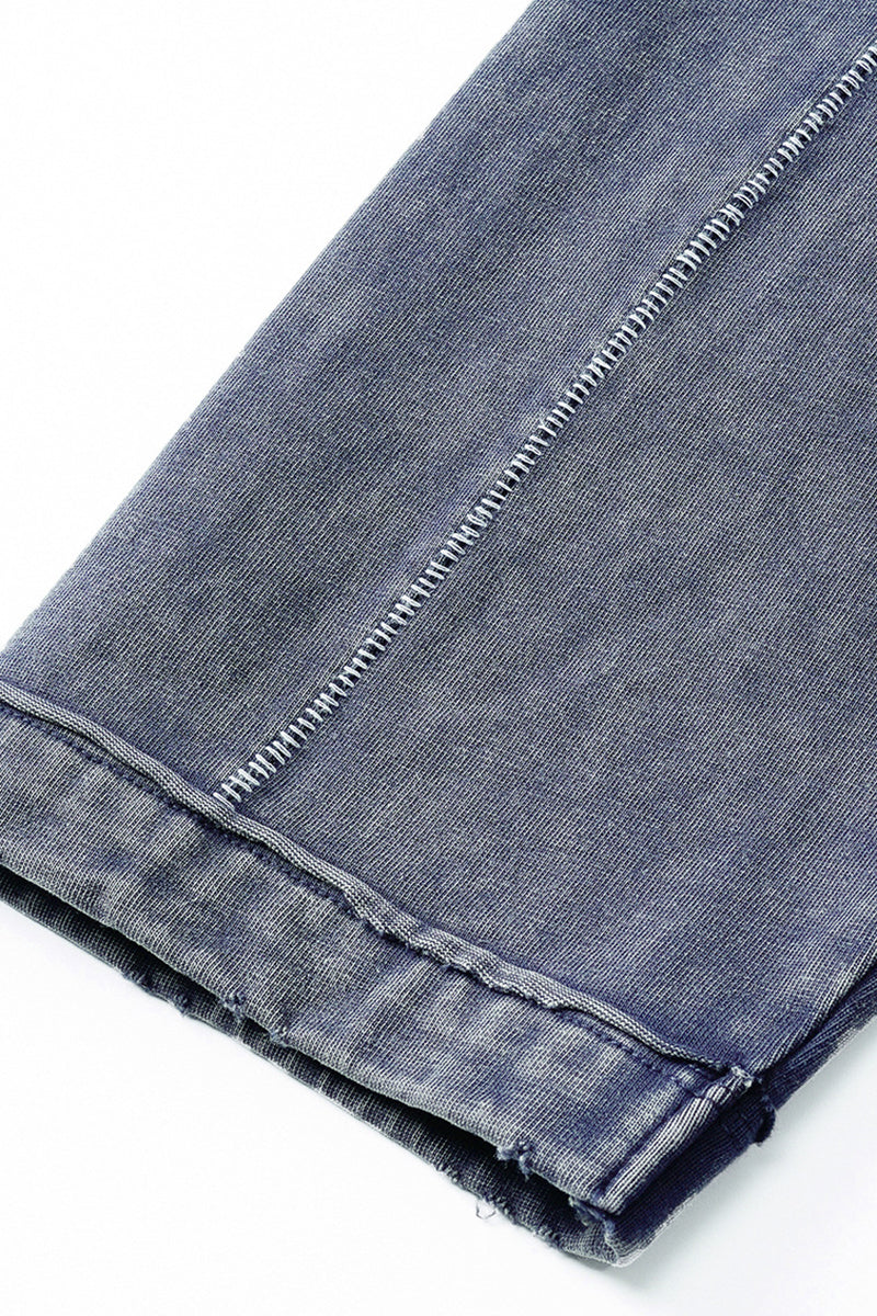 Men/Women Loose Fit Washed Cotton Contrast Stitch Long Sleeve Tee