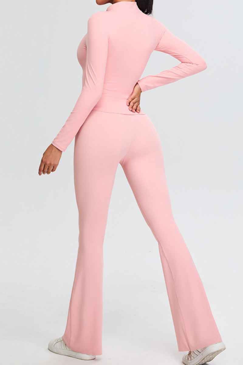 Women's Set:Stand Collar Long Sleeves T-shirt & Flare Pants