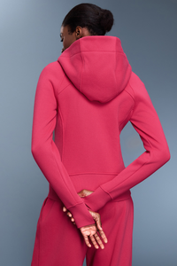 Women's Athletic Slim Full Zipper Finger Cuffs Hooded Jacket