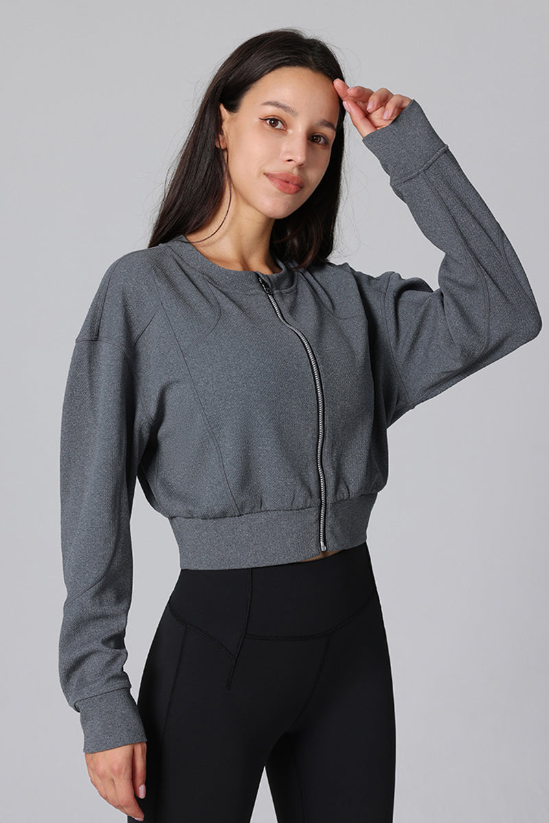 Women'S Athletic Slim Fit Zipper Crop Long Sleeve Jacket