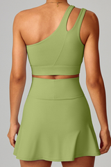 Women's Yoga Set:Sloping Shoulder Bandeau Bra And Skirt