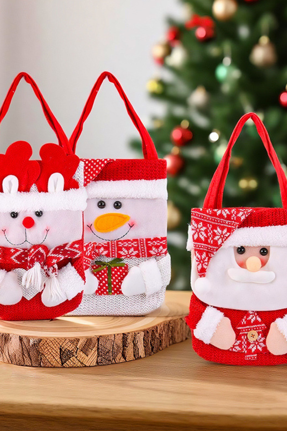 Christmas Cute Santa Reindeer Snowman Knit Gift Tote Bag