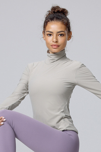 Women Soft Thin Stretch High Neck Slim Fit Yoga T-Shirt