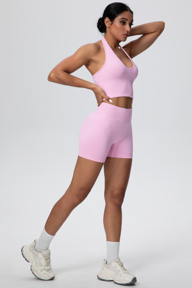 Women's Seamless Halter Tank Sport Shorts Two-Piece Set