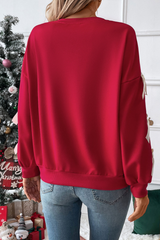 Round-necked, bow-style, red Christmas-themed sweatshirt