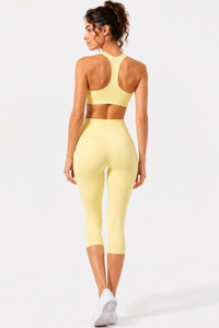 Women's Racerback Sports Bra & Capri Leggings Workout Set