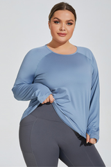 Women's Plus Size Loose Mesh Long Sleeve Top.