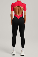 Women's Athletic Stand Collar Color Block Yoga Jumpsuit